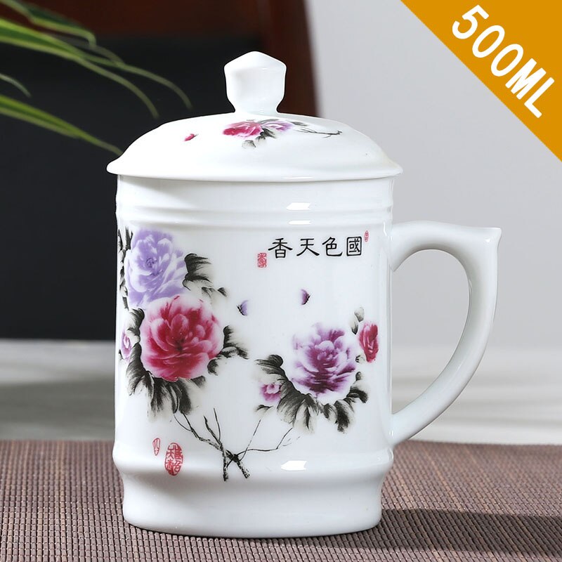 Jingdezhen Ceramic With cover Teacups Hand Painted Flower Pattern Master Teacup Boutiques Tea Ceremony Accessories Supplies: F  8.5X15CM  500ML