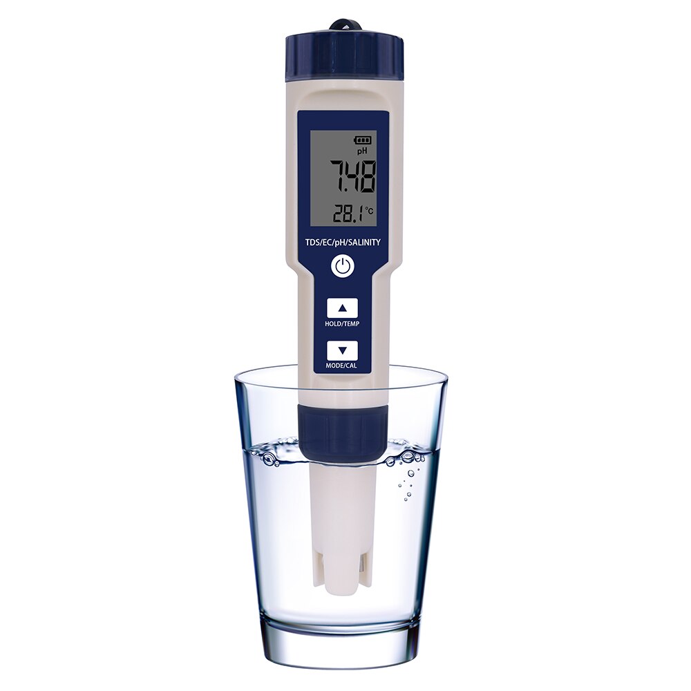 5 In 1 Digital PH TDS EC Meter Salinity Temperature Tester Conductivity Water Filter Purity Pen without backlight 40%off: 5 IN 1 Meter
