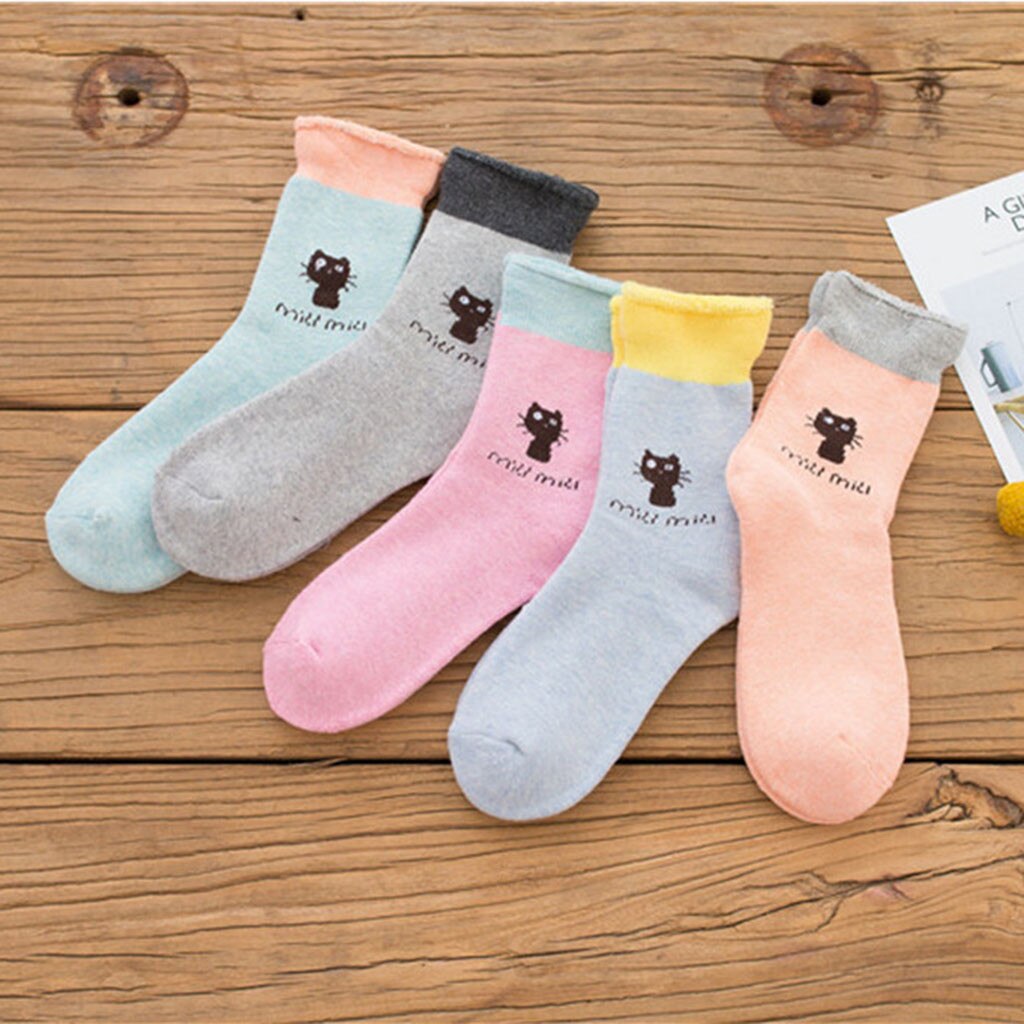 Womens Super Soft Warm Cozy Kitty Fuzzy Fleece-lined With Grips Slipper Autumn Winter Female Girls Street Socks#P2