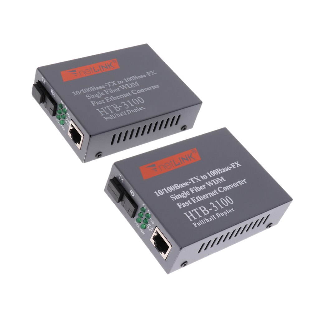 10/100M Singlemode 25KM Simplex SC Fiber Optic to RJ45 Ethernet Converter EU Transmitter and Receiver Set
