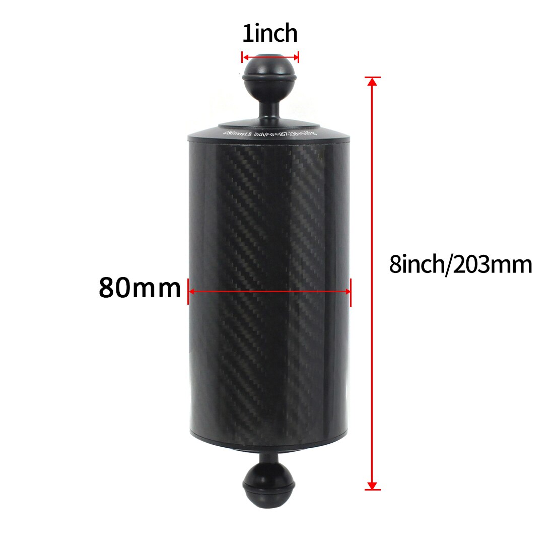 Bandeja de extensión de fibra de carbono para Gopro yi EKEN y DJI OSMO Action, flotador de brazo acuático de flotabilidad, cámara SLR de doble bola para buceo: 8Inch D80mm Black