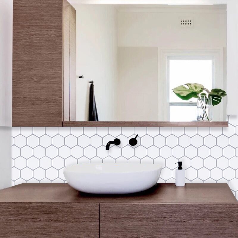 Casca e vara toalete backsplash impermeável e à prova de óleo decorações para casa fácil de instalar papel de parede telhas hexagonais