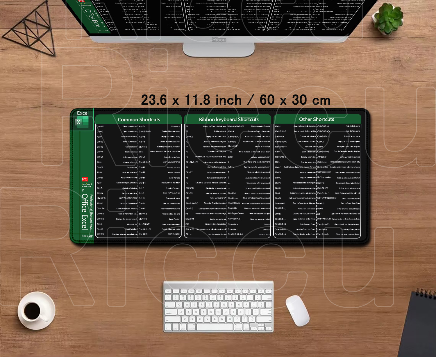Große erweiterte Bürocomputer-HD-Schreibtischunterlage Riccu Excel Shortcuts Mauspad Xxl-Tastatur-Mauspad mit rutschfester Basis mit genähtem Rand