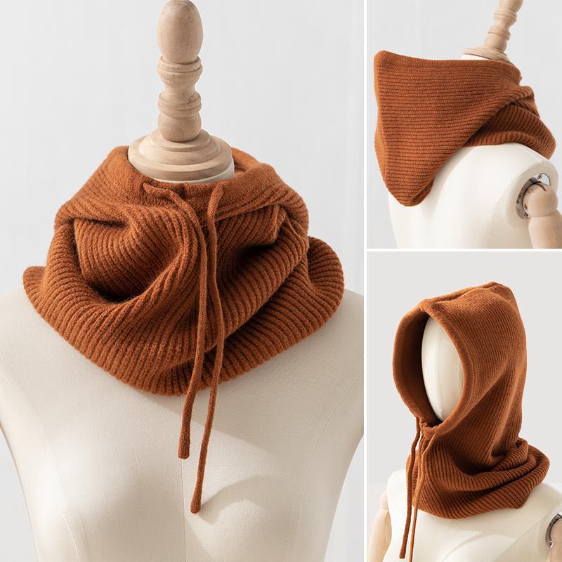 Gorro con capucha para mujer y niña, bufanda de doble uso, de punto grueso y cálido, novedad, Invierno: Coffee