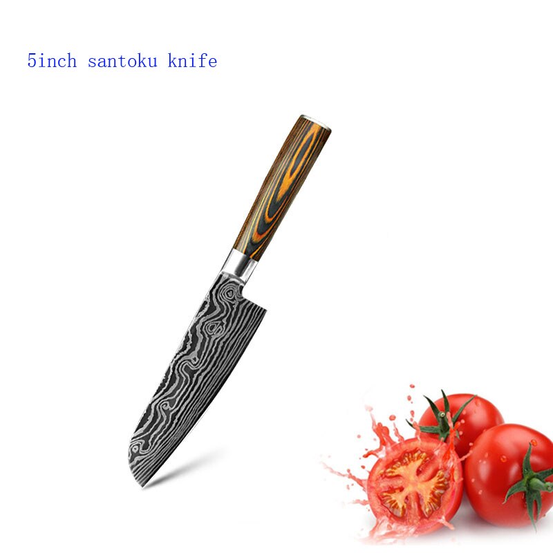Køkkenkniv 8 tommer kokkeknive 7 cr 17 440c rustfrit stål med høj kulstof damaskus tegning gyuto spaltesæt skiver santoku kniv: C
