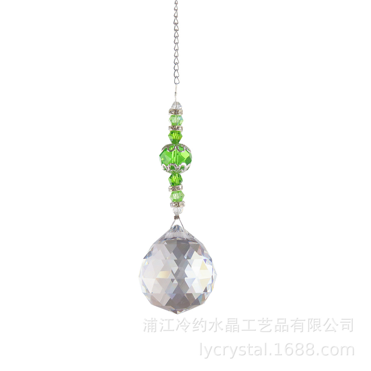 Attrape-soleil lustre en cristal décor boule de vitrail suspendu pendentif capteur de lumière réfléchissant maison jardin cour décor: vert militaire