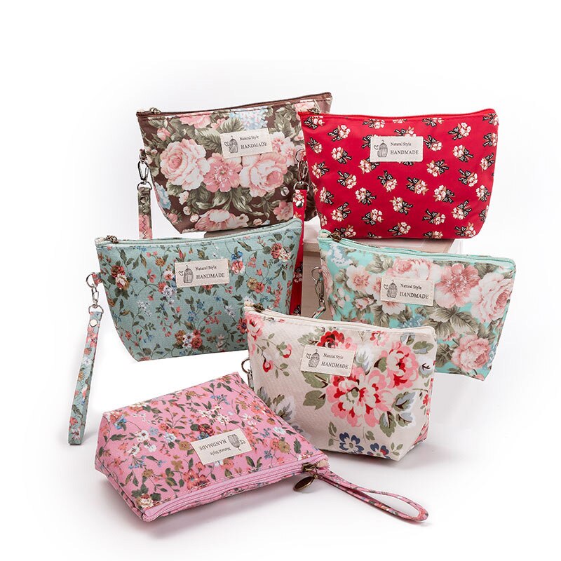 Bolsa de viaje para maquillaje PURDORED, 1 unidad, portátil, con estampado 3D de flores, bolsa de viaje para mujer, neceser de aseo personal, bolsa