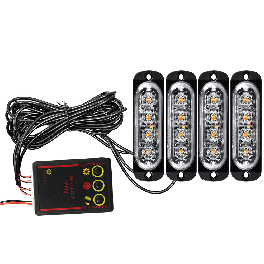 Luz LED para parrilla de coche 4 en 1, luces LED de advertencia intermitentes, barra, camión de bomberos, motocicleta, policía, lámpara de emergencia, lámpara para remolque SUV, 12/24V