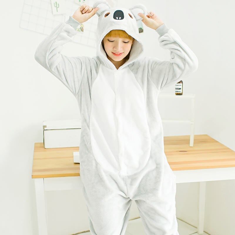 Kigurumi Koala-Pijama de una pieza con capucha y manga larga para adultos, pijama de una pieza con capucha, de franela, para adultos