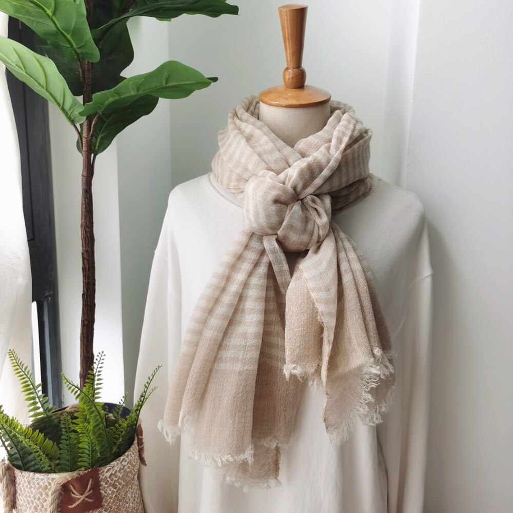 Neue Trendy Striped Frauen Schal Grau Solide Japanische Unisex Stil Baumwolle und Leinen Lange Schal Männer Schal: CAMEL