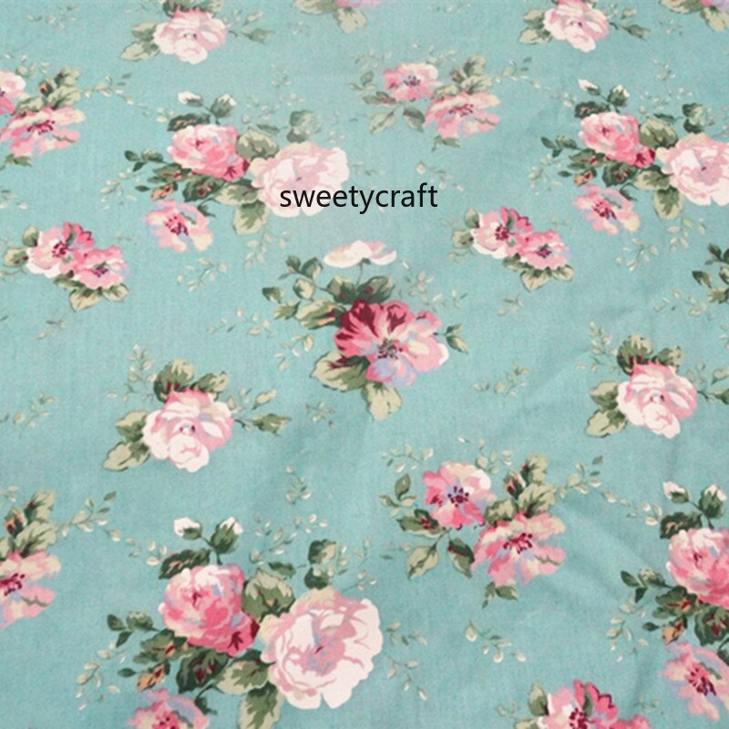 Tela de algodón por medio metro bordado de costura de retales Diy muñeca tela hecha a mano Material de costura Telas a de retales azul flor