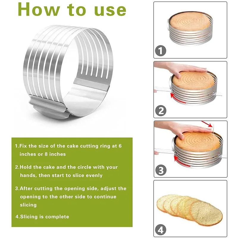 6-12inch Adjustable Stainless Steel Cake Slicer Mold Bakeware Cutter Cake Ring Baking Cake Tools Bread Slicer Layered BakingTool