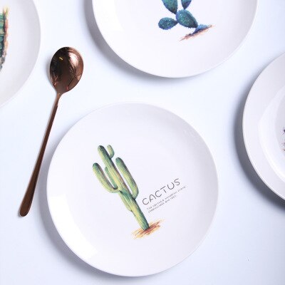 Platos de cerámica nórdicos creativos verdes platos hogar Hotel blanco redondo vajilla suministros de cocina casera