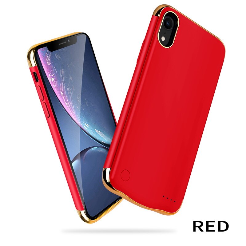 Full 6000Mah Phone Power Bank Case Luxe Matte Backup Battery Charger Case Cover Voor Iphone Xr 6.1 Inch power Bank: Red