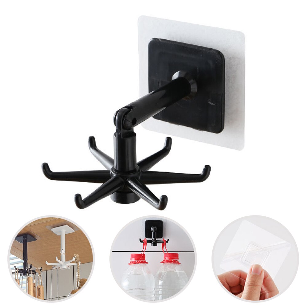 Kitchen Utensil Holder Unpunched Wall Hooks Moisture Proof 360 Degree Swivel Hook Rotating Utensil Hook Holder Kitchen Organize: black