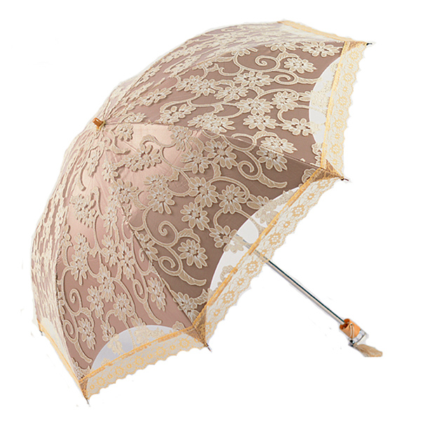 Paraguas de encaje bordado para mujer, sombrilla de verano para niñas, sombrillas para sol y lluvia, sombrilla portátil para mujer: yellow