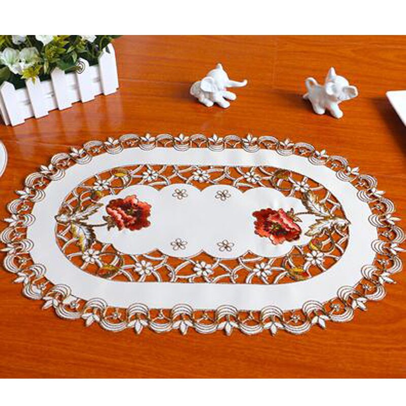 Oval spetsbroderi bord bordsunderlägg underlägg tyg kopp fat teunderlägg jul bordstablett doily kök bröllopstillbehör