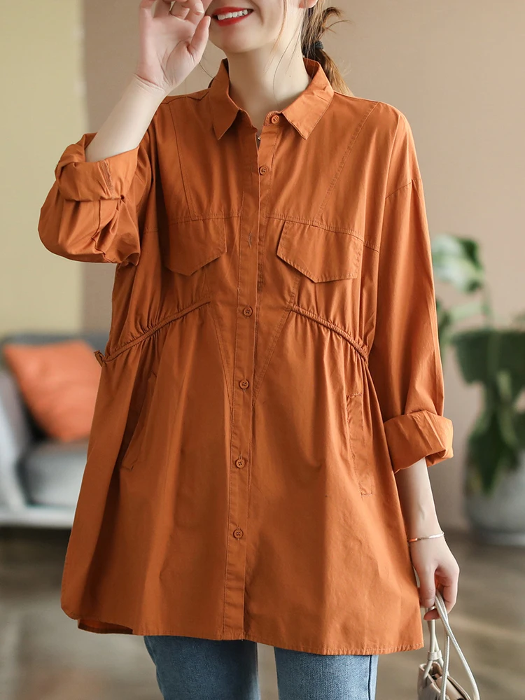 Max LuLu Spring Solid Street Loose Shirts British Style Womens Casual Vintage Tops Buttons Clothes: Orange