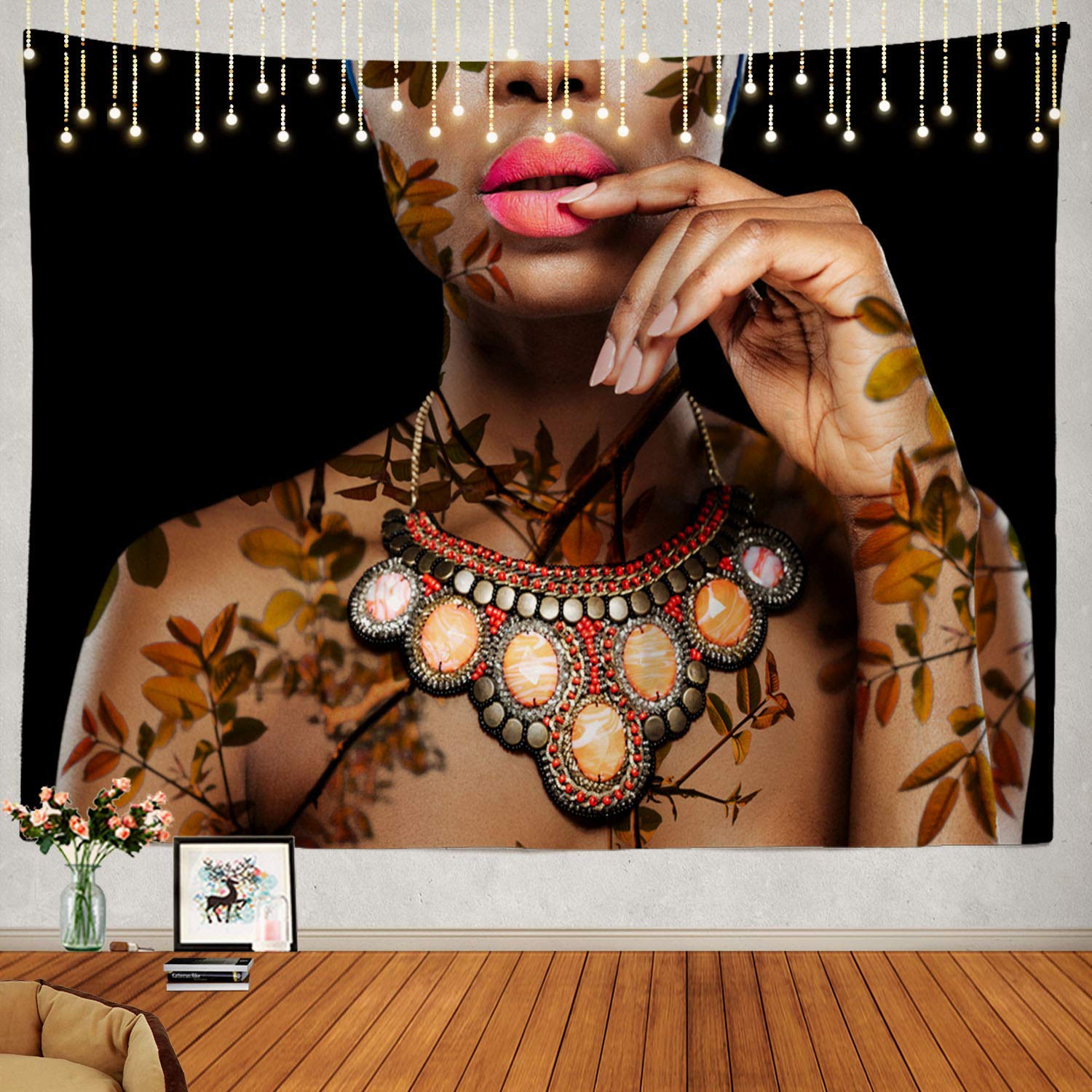 Afrikaanse vrouw met haar lippen, zwart afrika wandkleed, groot wandtapijt