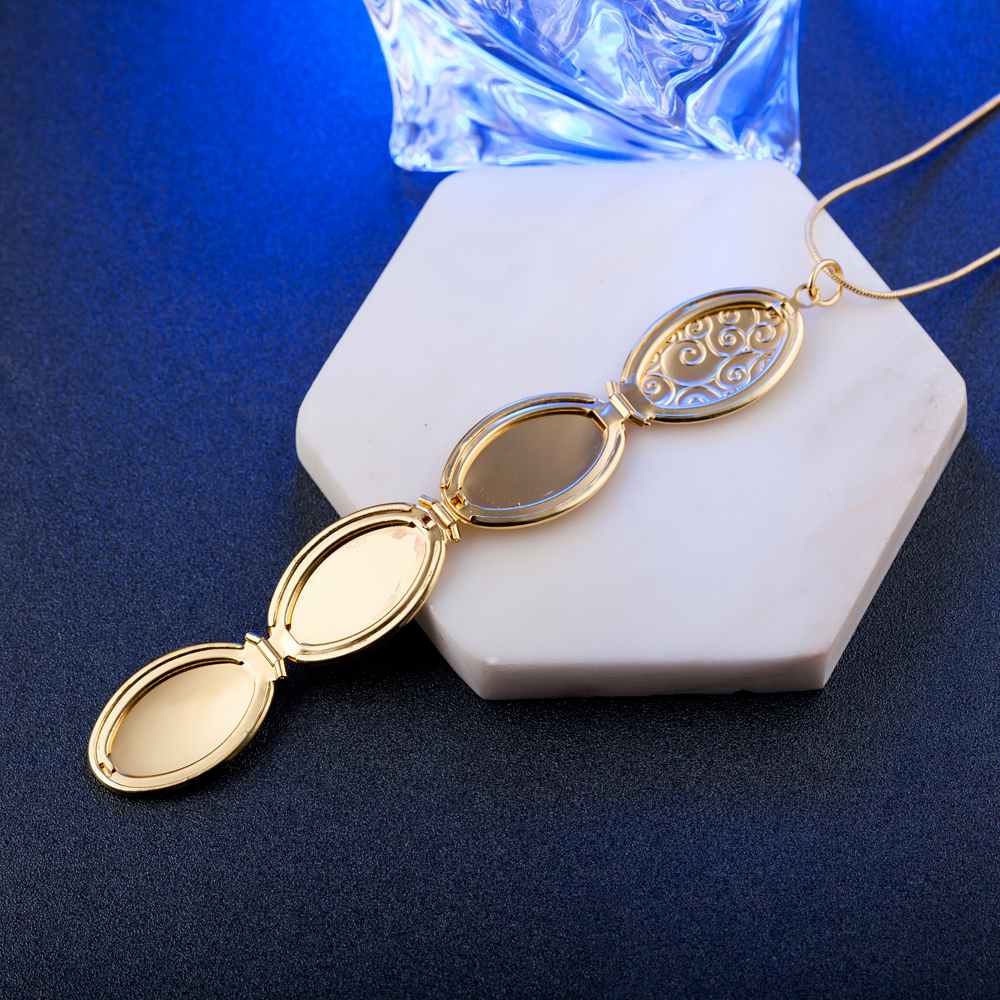 Gold/Silver Color Women Memory Photo Frame Case Jewelry Big Box Necklace & Pendant for Ladies Girls Bijoux Chain