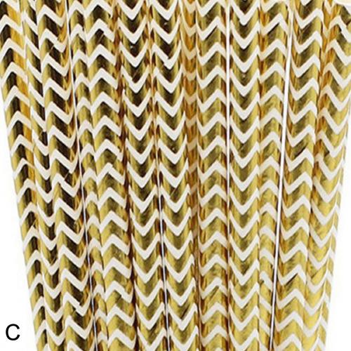 25Pcs/Bag Paper Drinking Straw Wide Application Disposable Stylish Stripe Pattern Water Straw for Home: Yellow 2