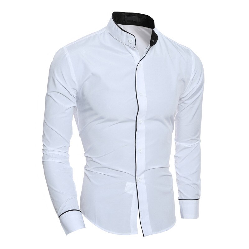 Lange Mouwen Shirt Slim Fit Stand Kraag Eenvoudige Casual Tops Voor Lente D88