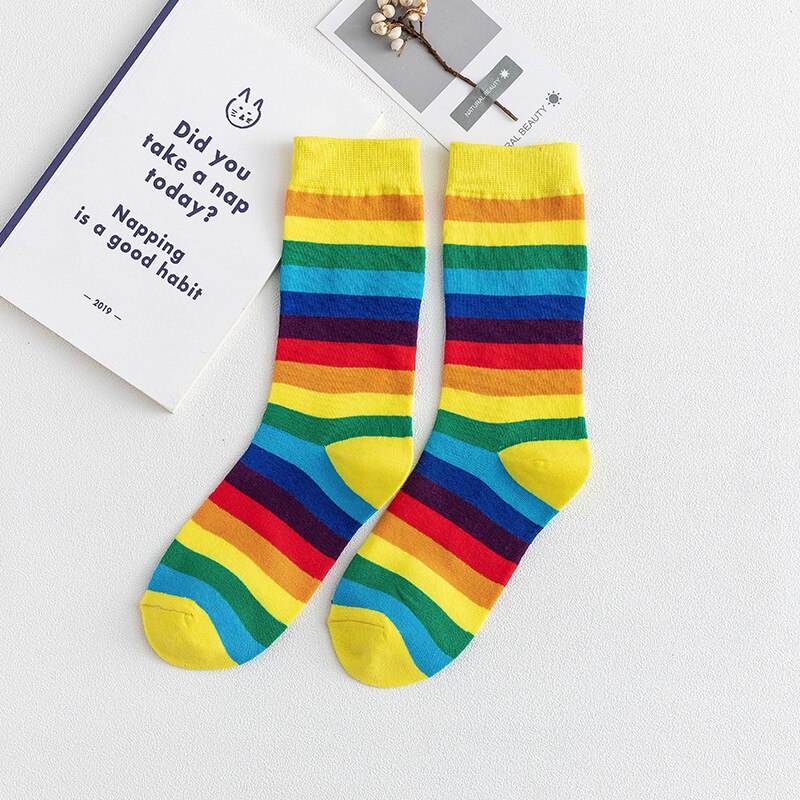 RMSWEETYIL Colorful Striped Rainbow Socks Womens Pride Neon Crazy Novelty Fun Cotton Ladies Girls Funny Casual Dress Crew Sock: Socks 02