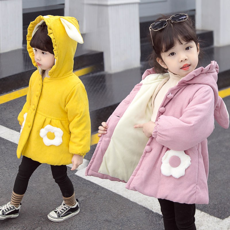 Bebê meninas jaquetas criança crianças casaco quente crianças inverno outerwear & casacos moda roupas de bebê veludo longo orelha com capuz parka 1y