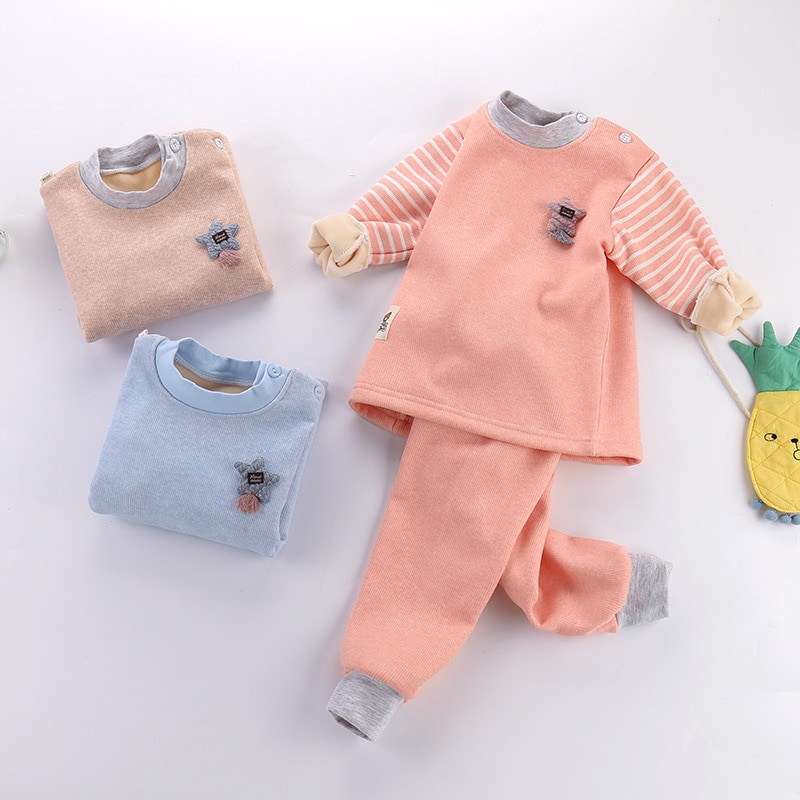 Kinderen Pyjama Set Jongens Meisjes Stretch Stof Herfst Herfst Winter Dikke Warme Peuter Kinderen Pjs Top En Broek Sets