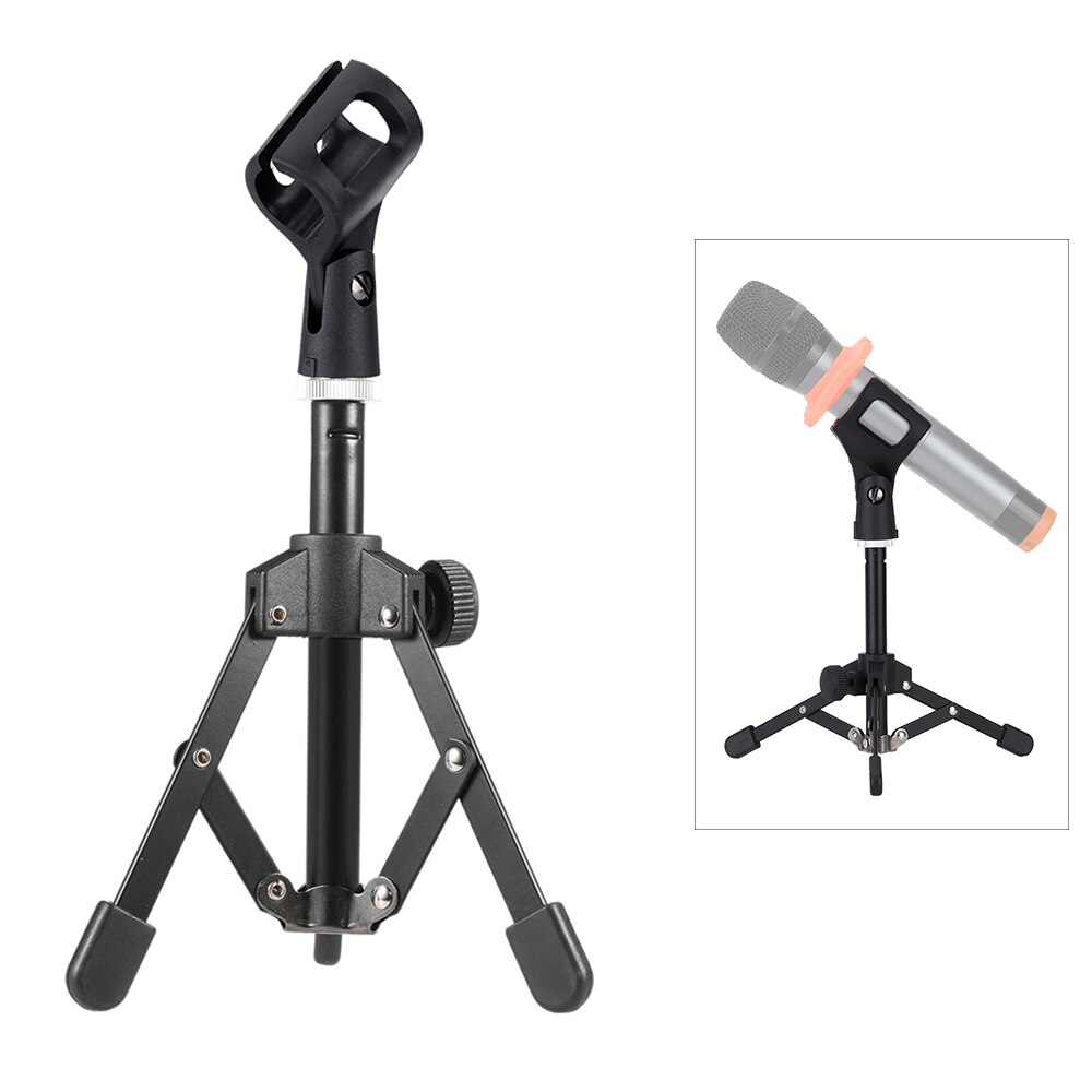 MS-12 Mini Foldable Adjustable Desktop Tripod Microphone Stand with MC3 Mic Clip Holder Bracket for Meeting Lectures Podcasts