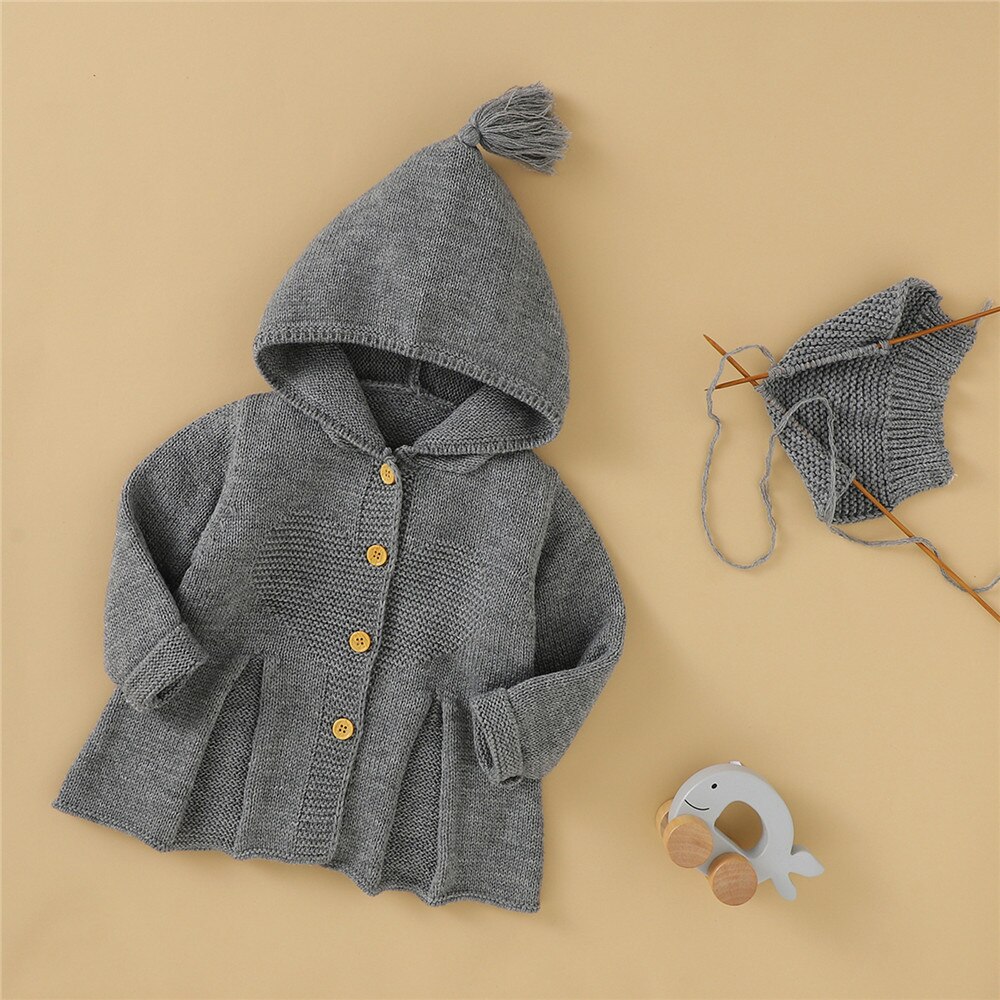 Baby Peuter Leuke Hooded Uitloper Truien Outfits Baby Meisje Jongen Fall Winter Casual Solid Gebreide Jas Vest 3-24M