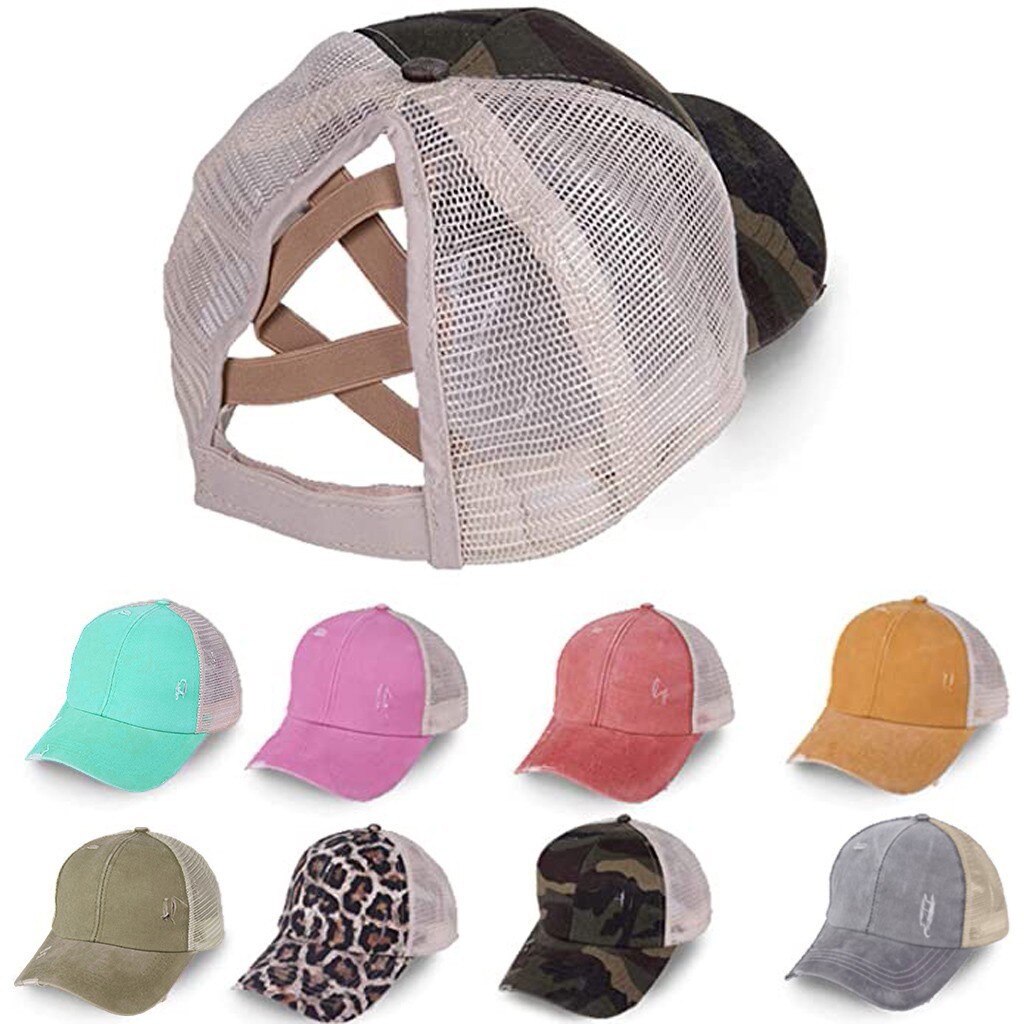 Paardenstaart Baseball Cap Vrouwen Patchwork Verontruste Gewassen Katoen Caps Casual Zomer Snapback Hoed Rand Vader Hoeden