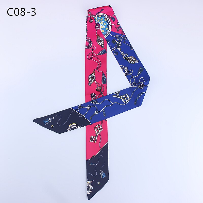 nouvelle écharpe serrure chaîne imprimer femmes foulard en soie de foulard petite cravate poignée sac rubans petits longs foulards gland