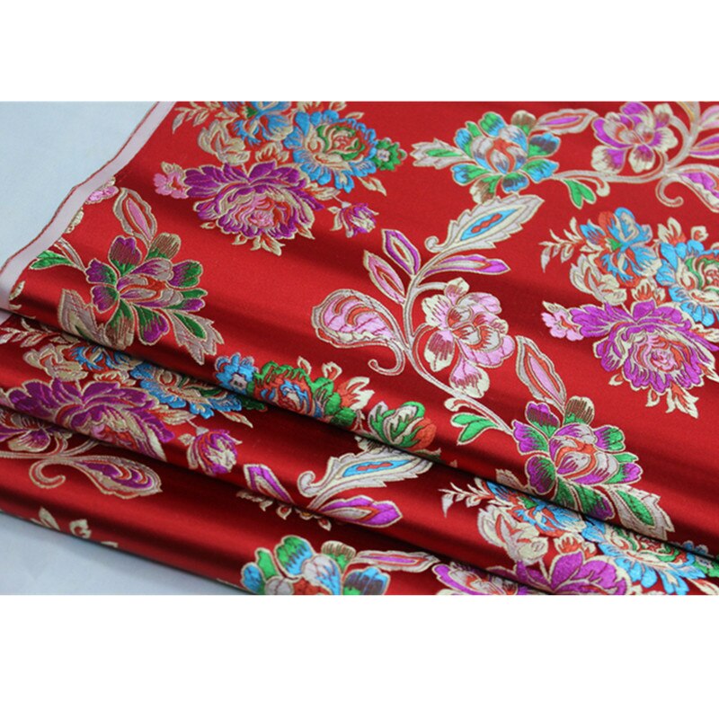 Cf953 røde / rosenpæon jacquard brokade silkeagtige stoffer / dekorationsklud, pude, kinesisk qipao, diy håndlavet syning materiale tøj