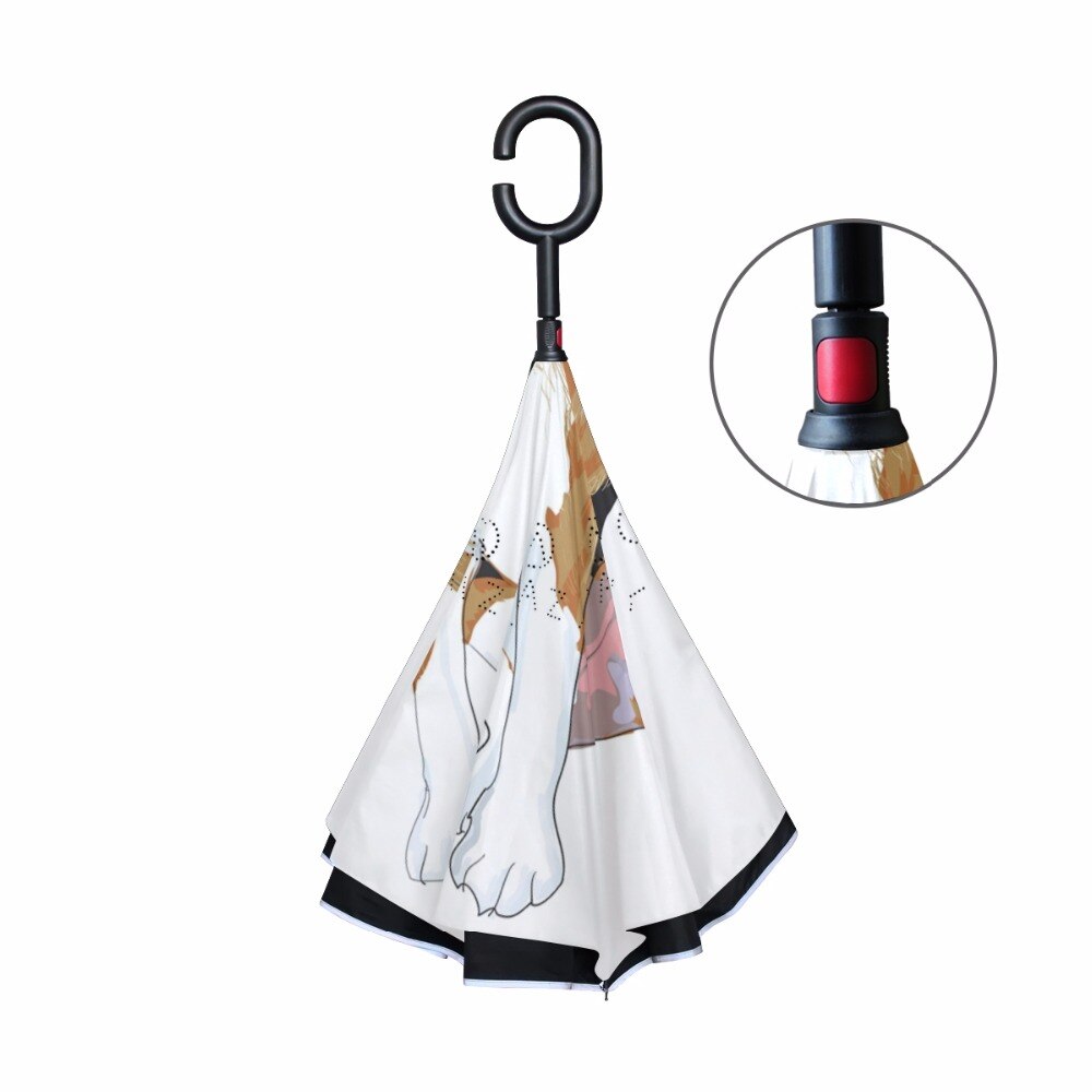 Cute Beagle Reverse Umbrella Double Layer Inverted Windproof Rain Umbrellas Long Self Stand C-Hook Hands for Car