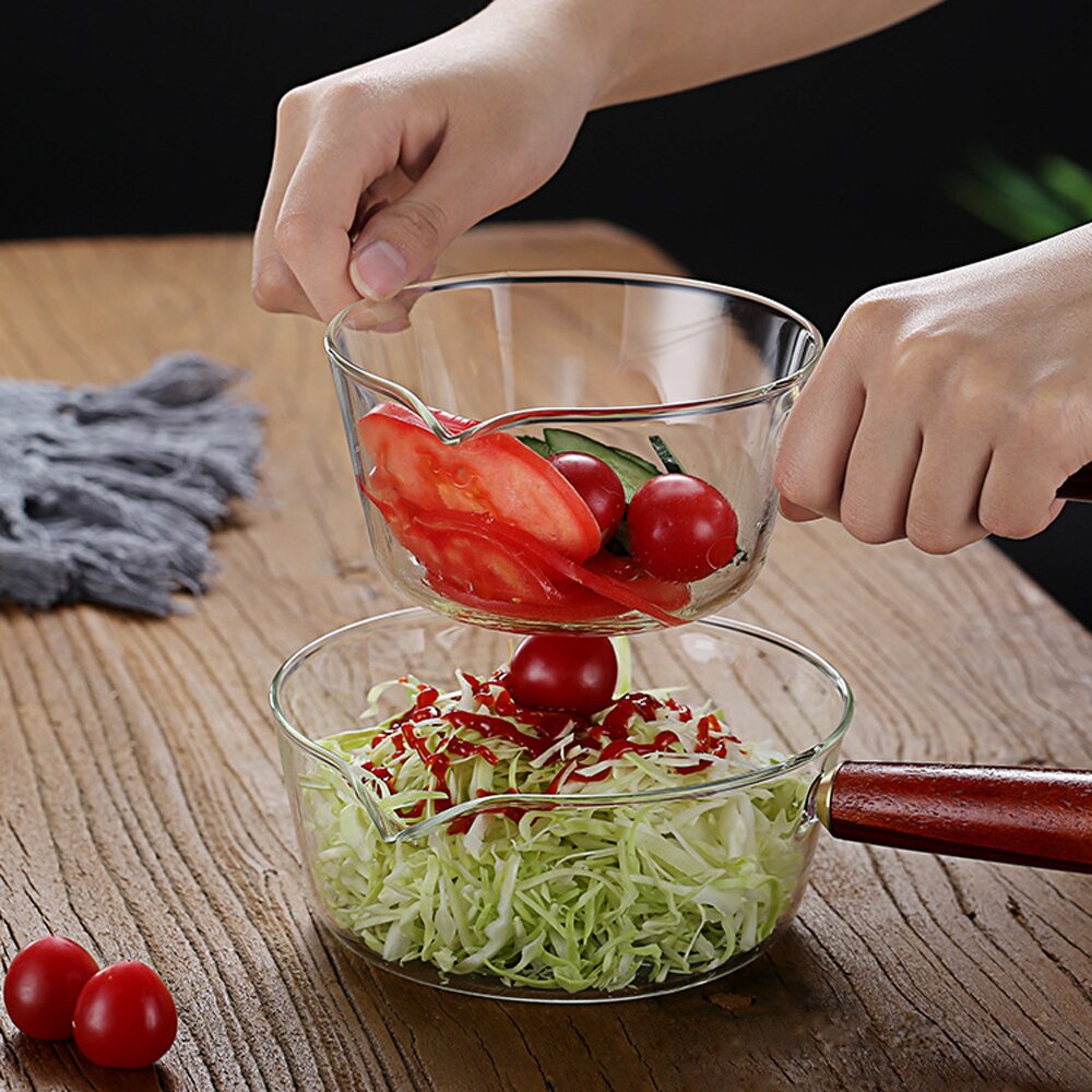 Transparent Glass Pot Single Handle Baby Food Supplement Soup Pot Korean Instant Noodle Pan Salad Vegetable Bowl