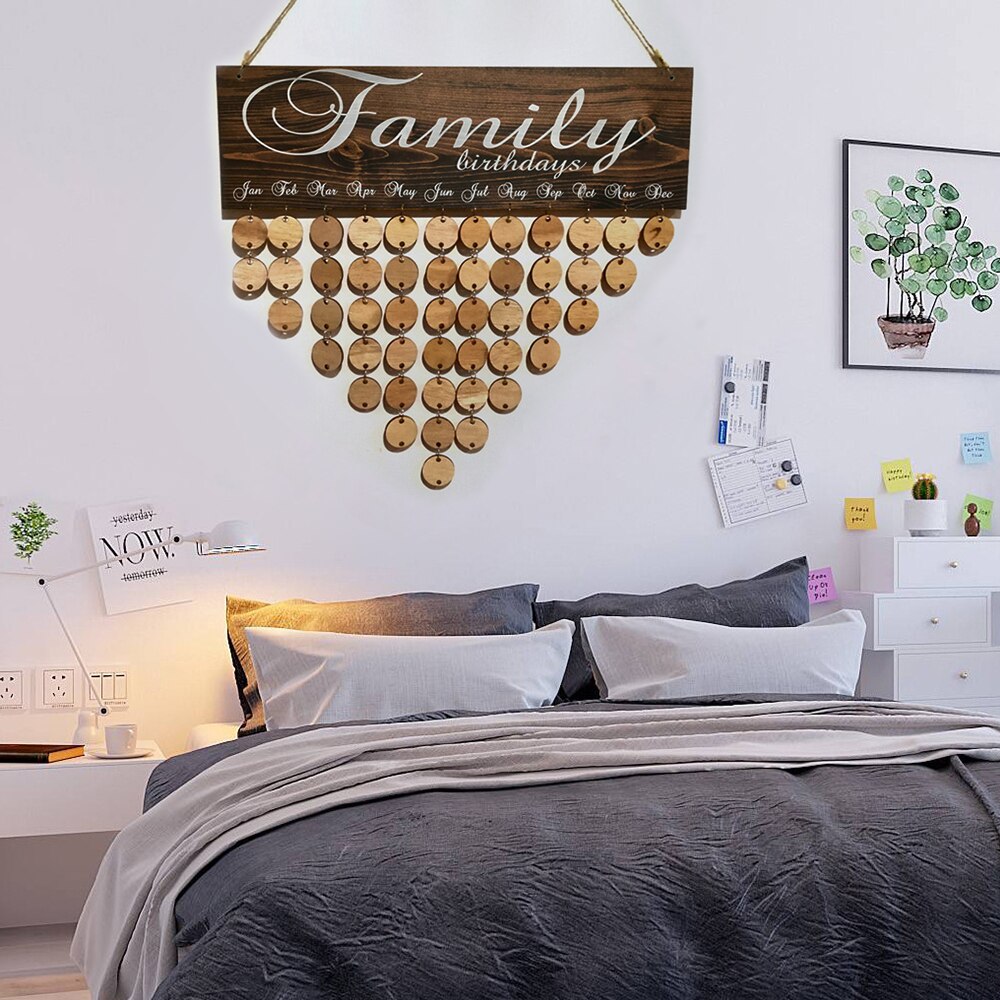 Family Wooden Birthday Reminder Calendar Birthday Tracker Wall Hanging Plaque Board Sign DIY Home Decoration