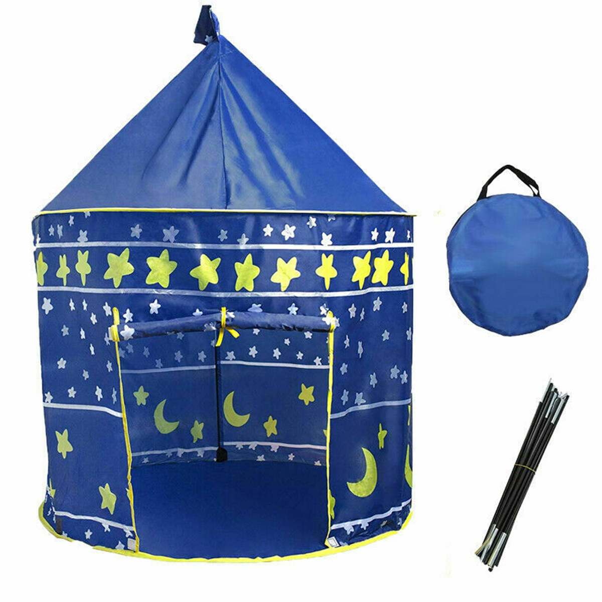 Pink/Blue Castle Tent Kids Boys Girls Children Funny Play Portable Princess Prince House Fairy Home Playhouse 120cm*90cm*70cm: C blue