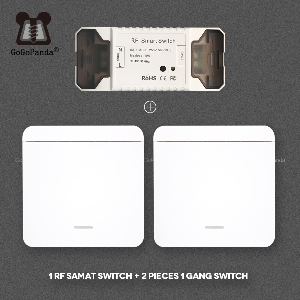 Smat 1/2/3 Gang Push Light Switch Wireless Control 110v 220v Receiver Panel Button Wall Lamp RF On/off Interrupter Device: 1 RF with 2 pc 1G