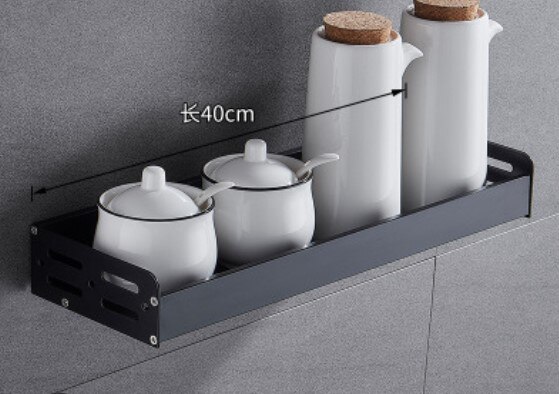 Black Wall Mounted Kitchen Racks with Hooks Space Aluminum Storage Shelf Kitchen Appliances Spice Rack Kitchen Rack Organizer: 40cm