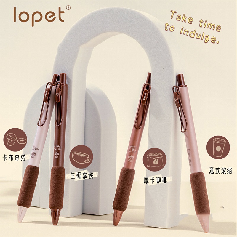 Lopet Cute gel pens sets 4pcs 0.5mm Black Ink Writing Pen Soft Grip Press Kawaii Stationery Quick Dry Homework School Gadgets