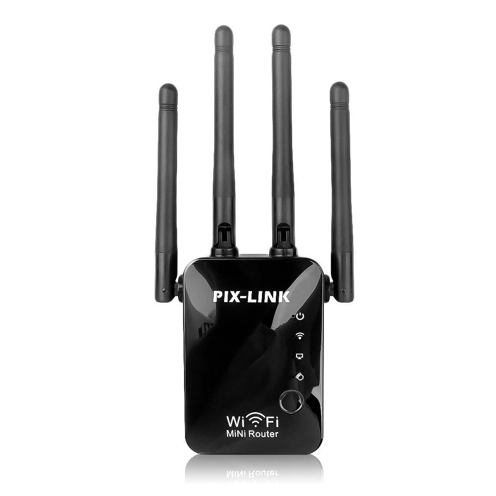 Kebidu 300Mbps Mini Wireless Wifi Repeater Netwerk 2.4G Wifi Extender Range Expander Router 802.11 B/G/N Met Dual Antennes: US Plug / 4pcs Antennas black