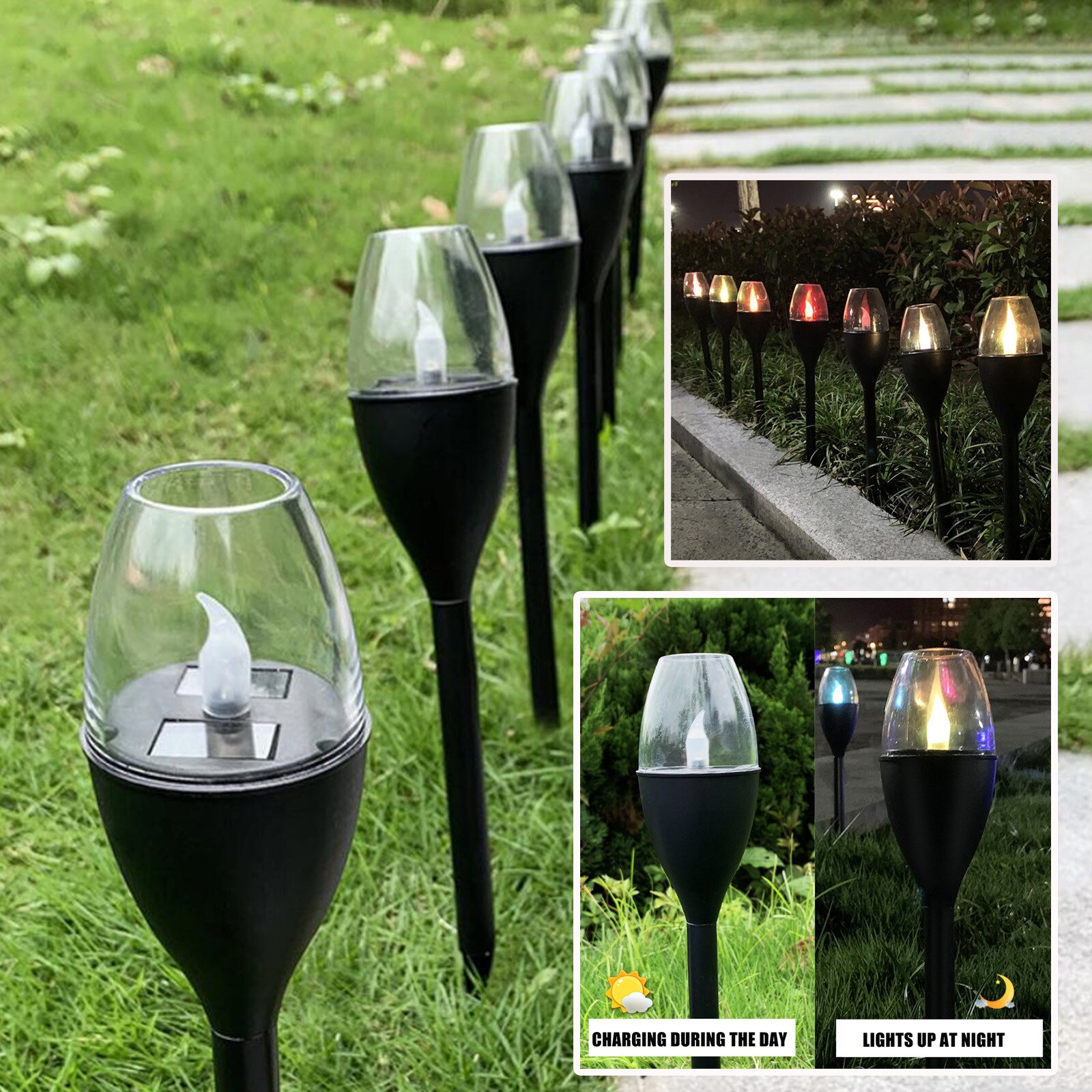 Solar Lights Outdoor Pathway Light Decorative Garden Stake Decorations Waterproof Path Landscape Lighting Bright White LED Lamp
