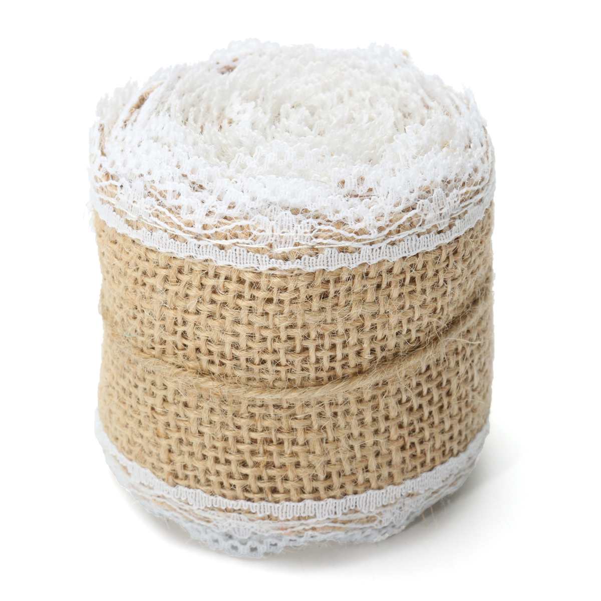 2Pcs 5Cm X 200Cm Natuurlijke Jute Jute Roll Wit Kant Hessische Trim Tafelloper Bands Rusticity Bruiloft decor Diy Craft