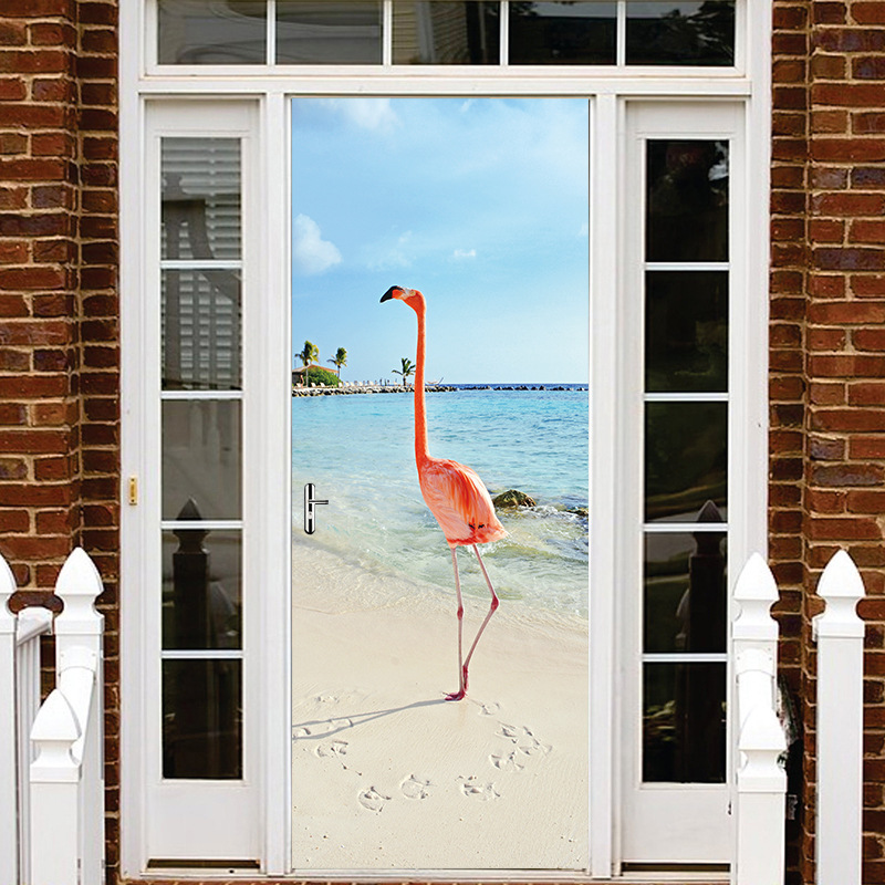 Flamingo deursticker zelfklevend waterdicht behang voor deur huisdecoratie slaapkamer woonkamer muurschilderingen