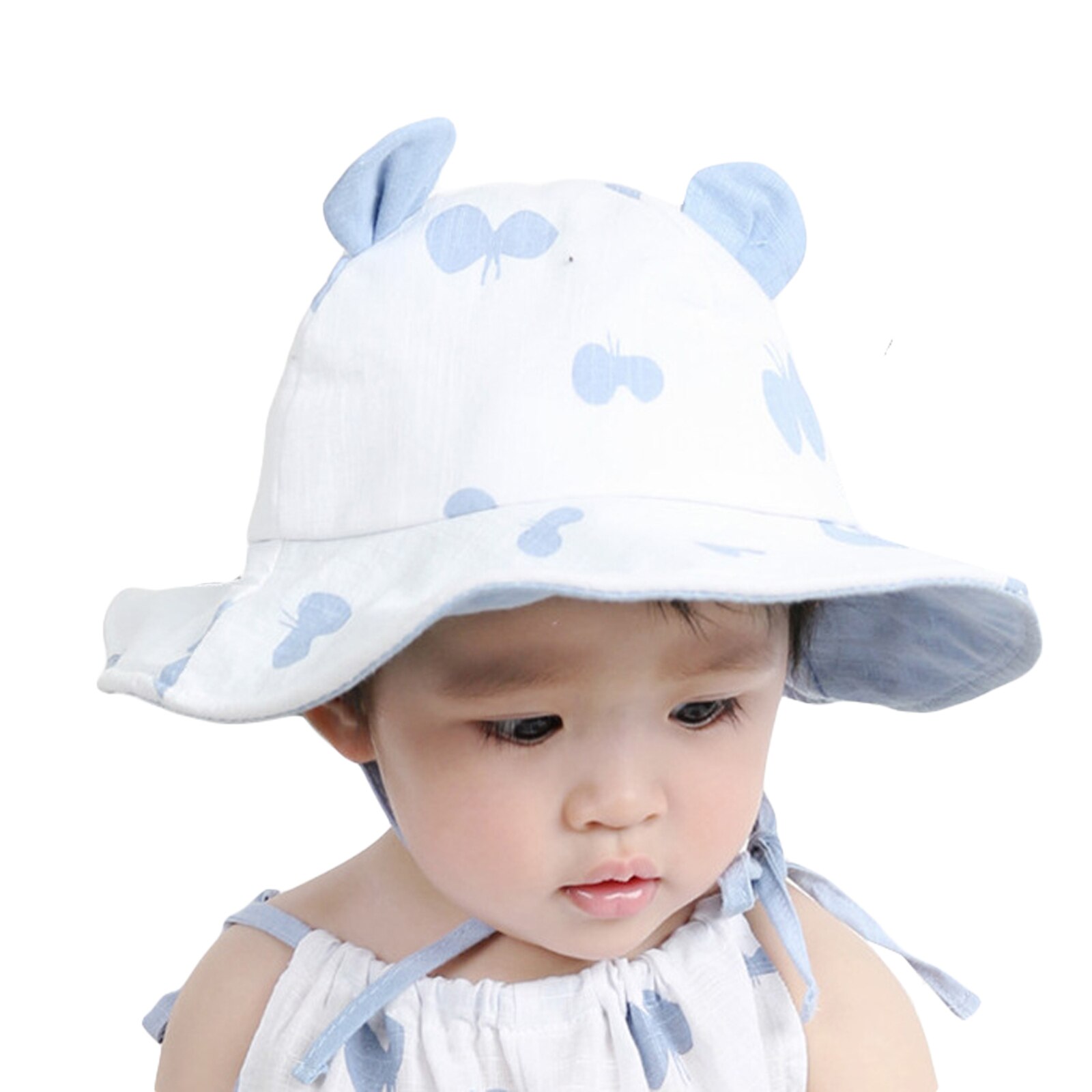 Sombrero de Sol para bebé de 2 a 6 meses, gorro de pescador de algodón con dibujo de lazo y orejas de oso, ala ancha