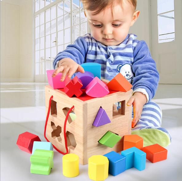 Children's wooden educational shape matching box intelligence color cognitive 17 hole intelligence box play