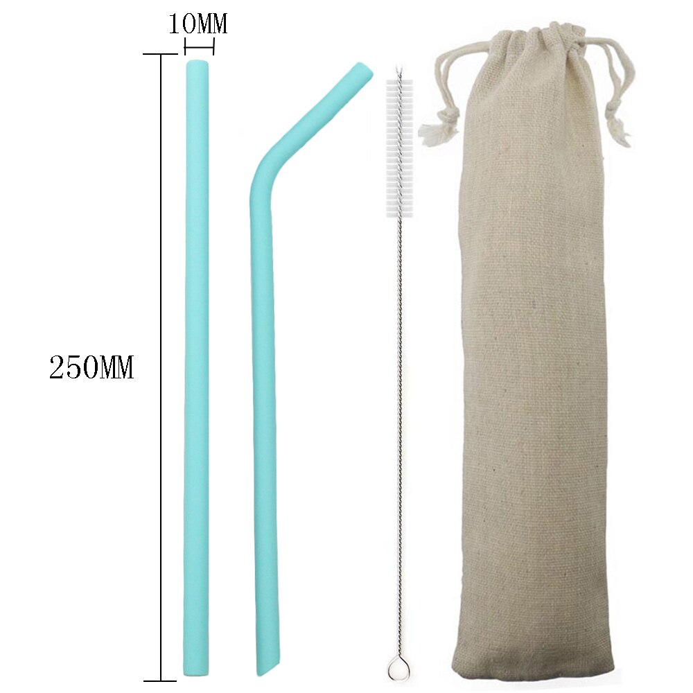 250MM Silicone Straw Reusable Drinking Straw Colorful Flexible Straw Wide 10mm Pearl Milk Tea Smoothies Straw With Cleaner Brush: 250MM sky blue