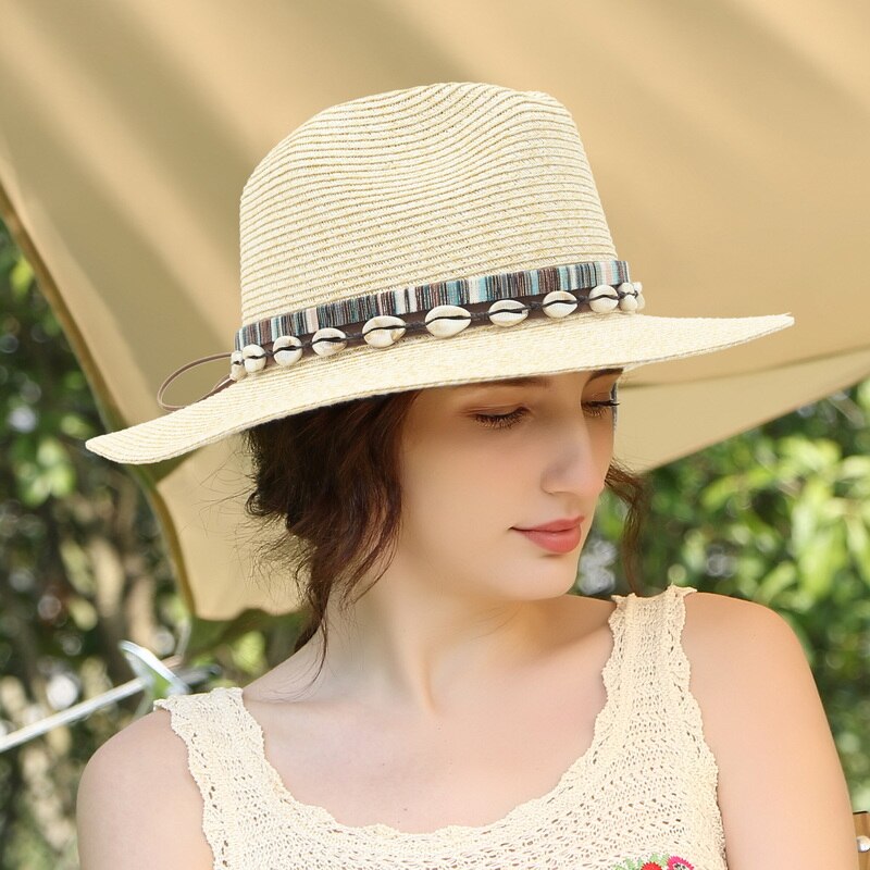 2022 Shell Kwasten Cowgirl Zomer Hoed Papieren Hoed Voor Vrouwen Mannen Western Cowboy Strooien Hoed Dame Trendy Geweven Zonnehoed strand Cap