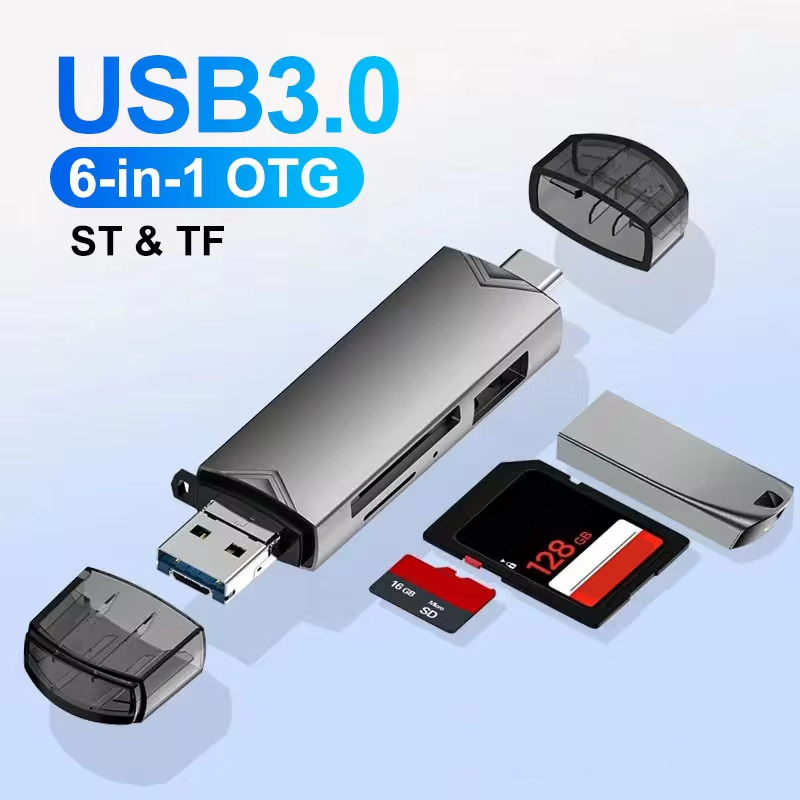 Lector de tarjetas multifunción 6 en 1 USB 3,0 2,0 U disco tipo C/Micro SD/TF unidad Flash adaptador de lectura de tarjetas de memoria accesorios de teléfono